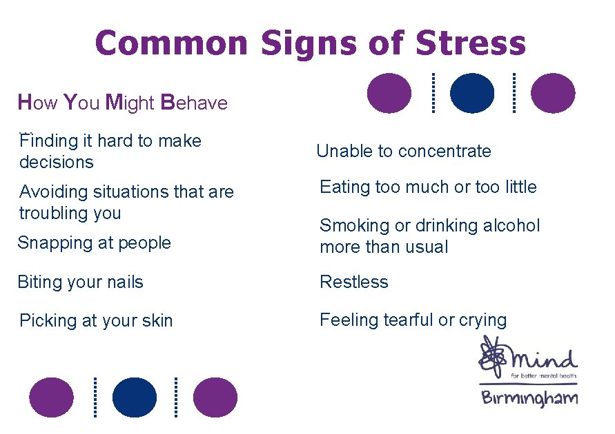 Common Signs of Stress How You Might Behave … Finding it hard to make