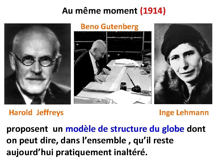 Au même moment (1914) Beno Gutenberg Harold Jeffreys Inge Lehmann proposent un modèle de