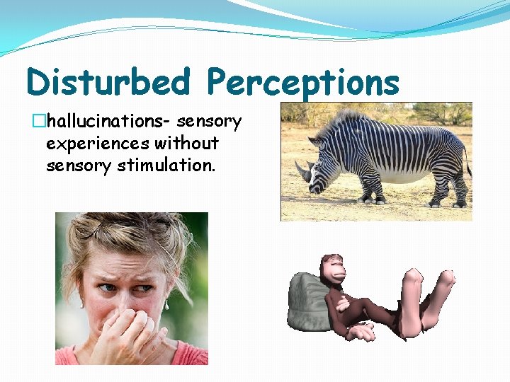 Disturbed Perceptions �hallucinations- sensory experiences without sensory stimulation. 