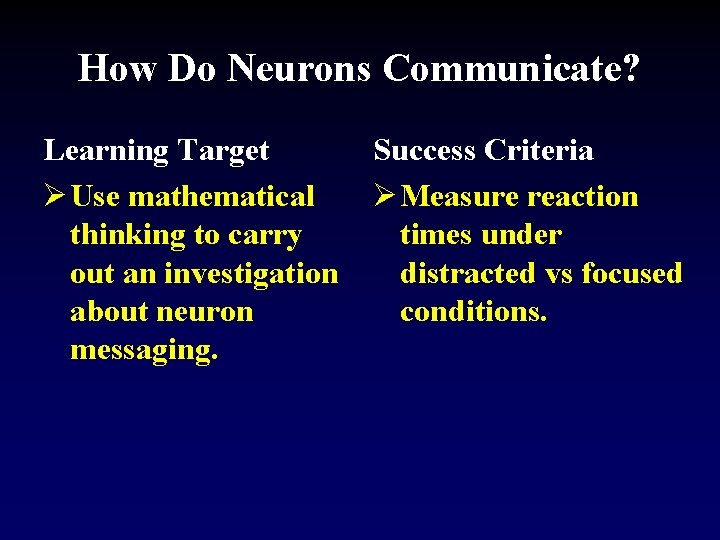 How Do Neurons Communicate? Learning Target Ø Use mathematical thinking to carry out an