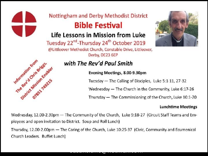 Bible Festival With Rev’d Paul Smith @ Littleover Methodist Church Tuesday 22 nd to