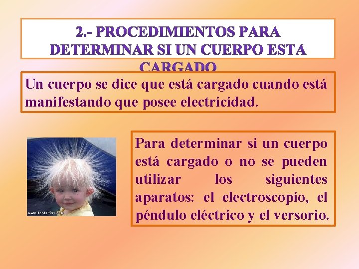 Un cuerpo se dice que está cargado cuando está manifestando que posee electricidad. Para Un cuerpo se dice que está cargado cuando está manifestando que posee electricidad. Para