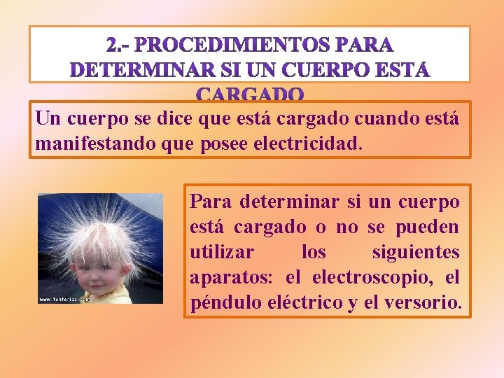 Un cuerpo se dice que está cargado cuando está manifestando que posee electricidad. Para