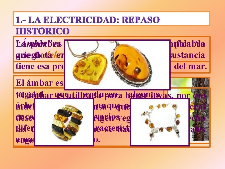 “Ámbar” La palabra es una electricidad palabra procede árabe que designifica la palabra “lo