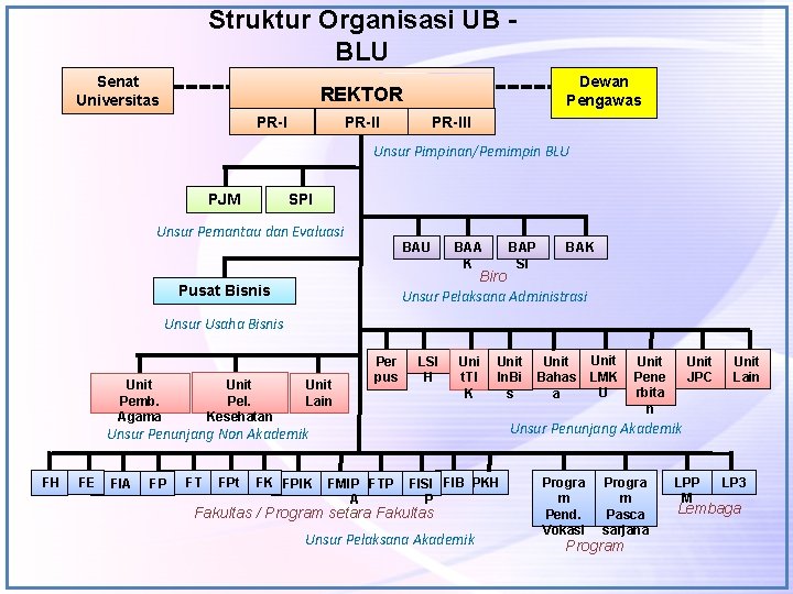 Struktur Organisasi UB BLU Senat Universitas Dewan Pengawas REKTOR PR-III Unsur Pimpinan/Pemimpin BLU PJM
