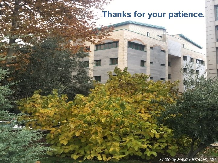 Thanks for your patience. 24 Photo by Majid Valizadeh, MD. 