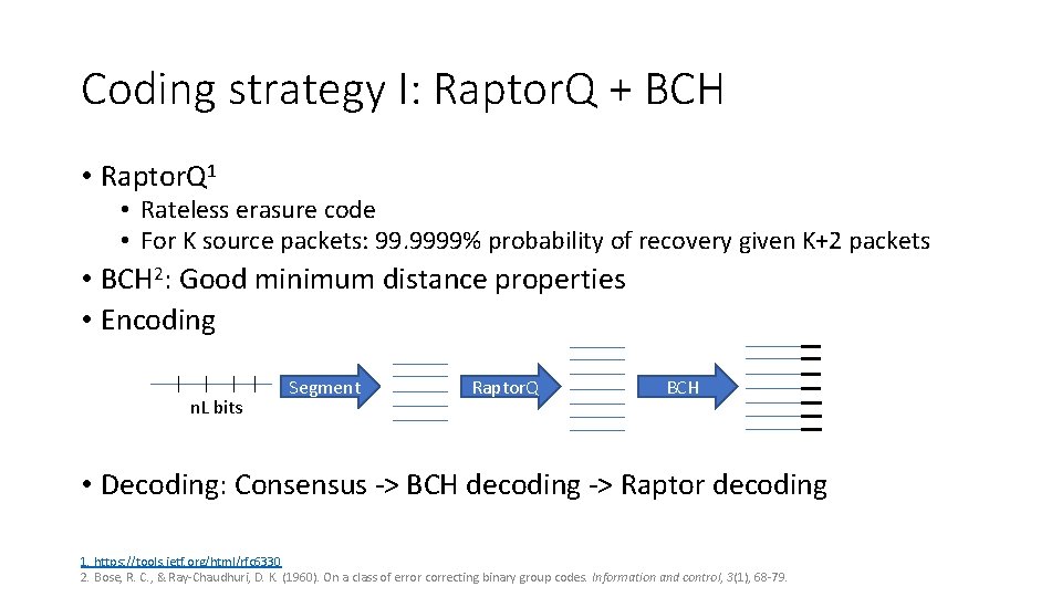 Coding strategy I: Raptor. Q + BCH • Raptor. Q 1 • Rateless erasure