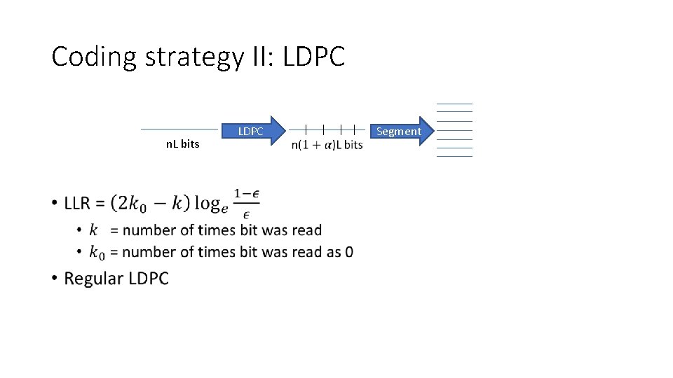 Coding strategy II: LDPC • n. L bits LDPC Segment 