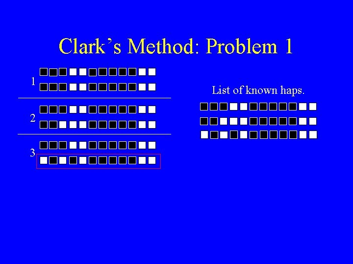 Clark’s Method: Problem 1 1 2 3 List of known haps. 