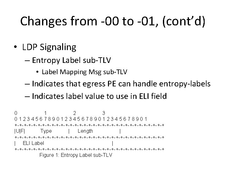 Changes from -00 to -01, (cont’d) • LDP Signaling – Entropy Label sub-TLV •