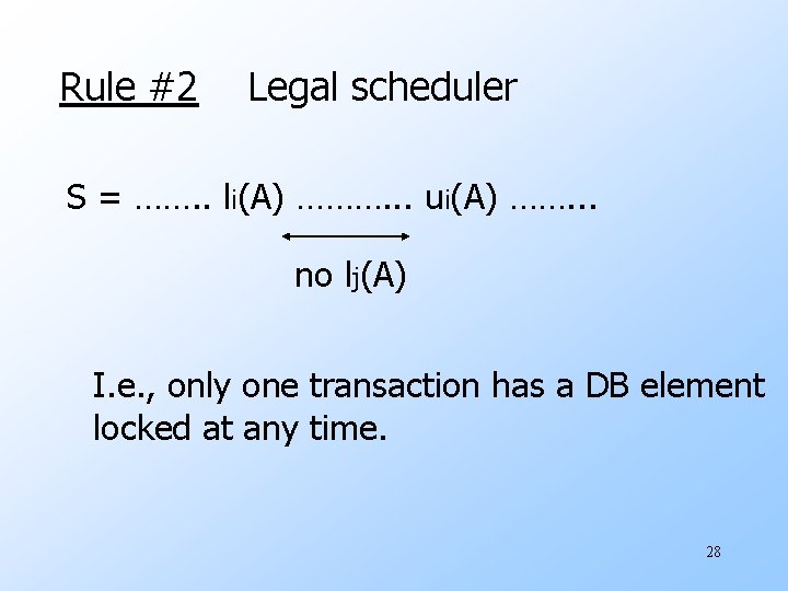 Rule #2 Legal scheduler S = ……. . li(A) ………. . . ui(A) …….
