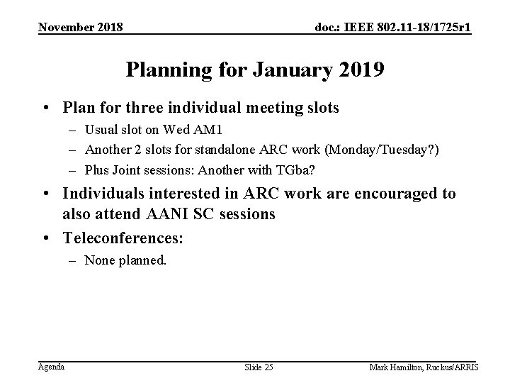 November 2018 doc. : IEEE 802. 11 -18/1725 r 1 Planning for January 2019