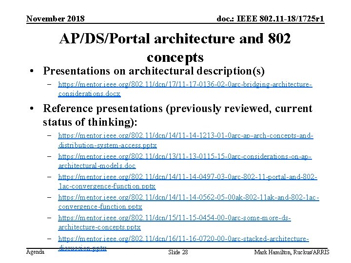November 2018 doc. : IEEE 802. 11 -18/1725 r 1 AP/DS/Portal architecture and 802