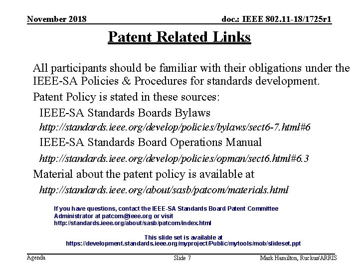 November 2018 doc. : IEEE 802. 11 -18/1725 r 1 Patent Related Links All