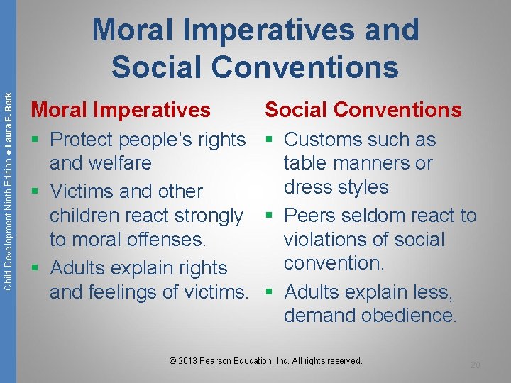 Child Development Ninth Edition ● Laura E. Berk Moral Imperatives and Social Conventions Moral