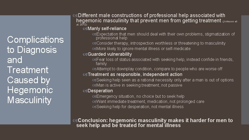  Different male constructions of professional help associated with hegemonic masculinity that prevent men