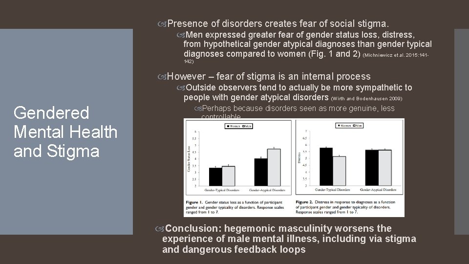  Presence of disorders creates fear of social stigma. Men expressed greater fear of