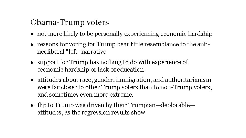 Obama-Trump voters not more likely to be personally experiencing economic hardship reasons for voting