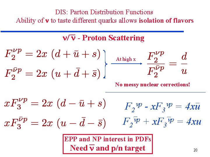 DIS: Parton Distribution Functions Ability of n to taste different quarks allows isolation of