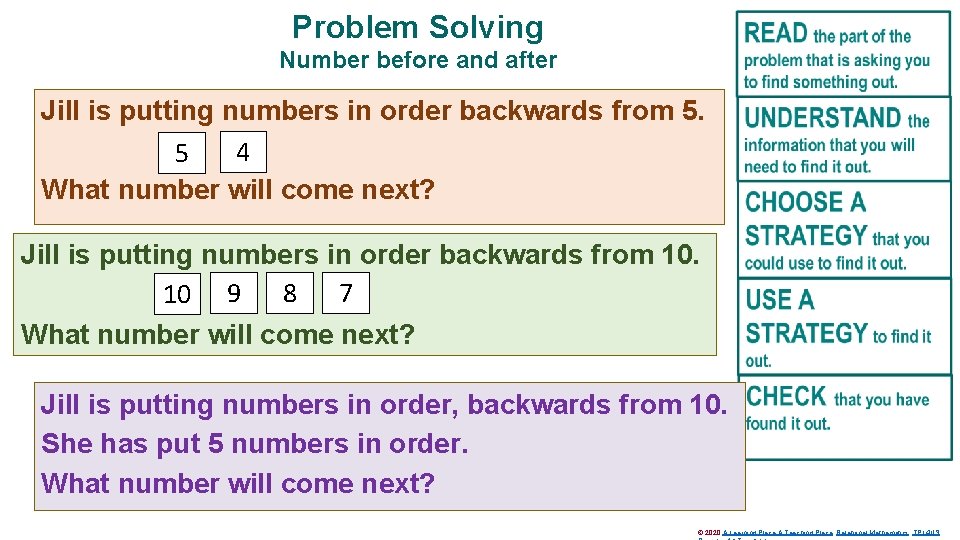 Problem Solving Number before and after Jill is putting numbers in order backwards from
