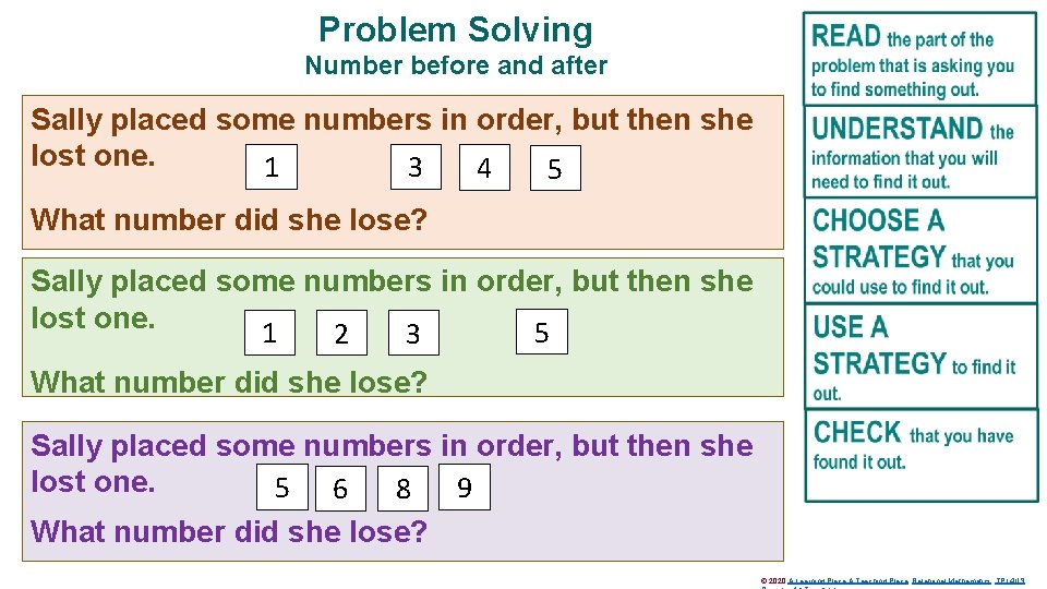 Problem Solving Number before and after Sally placed some numbers in order, but then