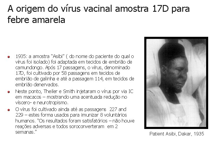 A origem do vírus vacinal amostra 17 D para febre amarela 1935: a amostra