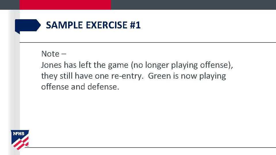 SAMPLE EXERCISE #1 Note – Jones has left the game (no longer playing offense),