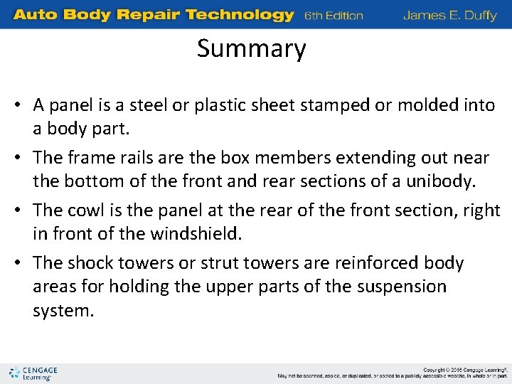 Summary • A panel is a steel or plastic sheet stamped or molded into