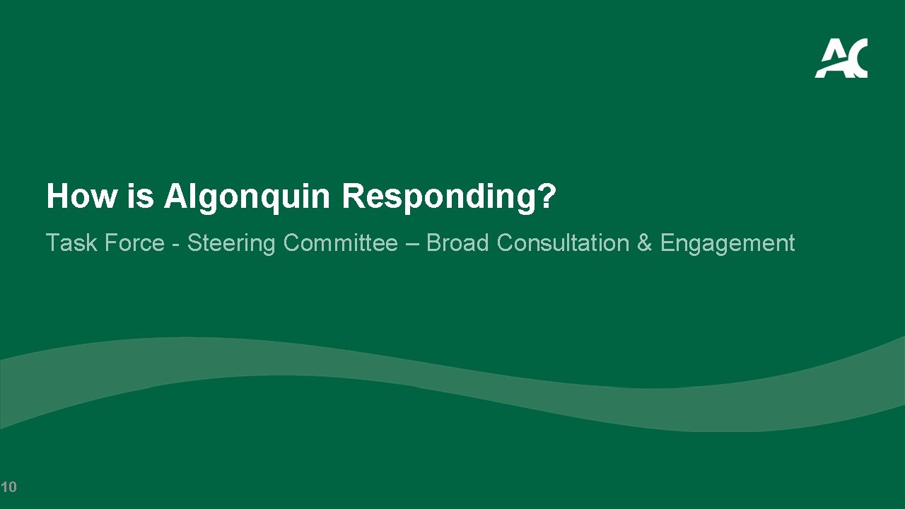 10 How is Algonquin Responding? Task Force - Steering Committee – Broad Consultation &
