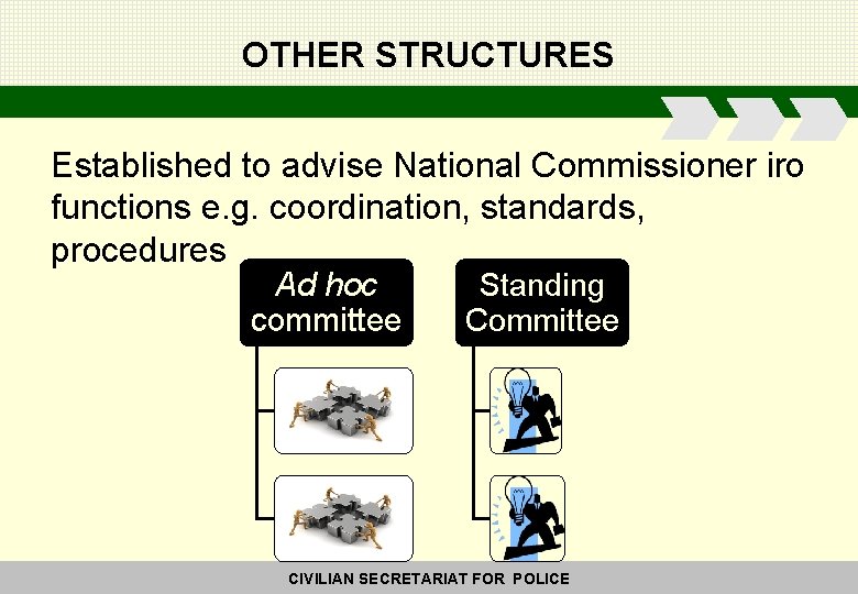 OTHER STRUCTURES Established to advise National Commissioner iro functions e. g. coordination, standards, procedures
