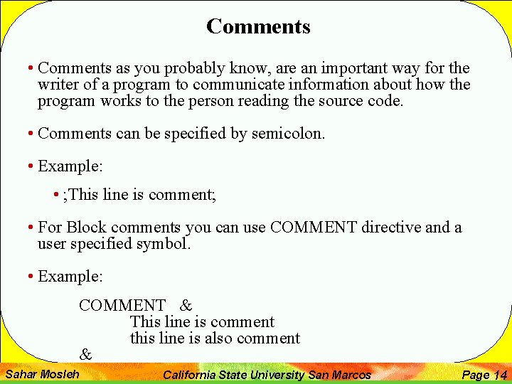 Comments • Comments as you probably know, are an important way for the writer