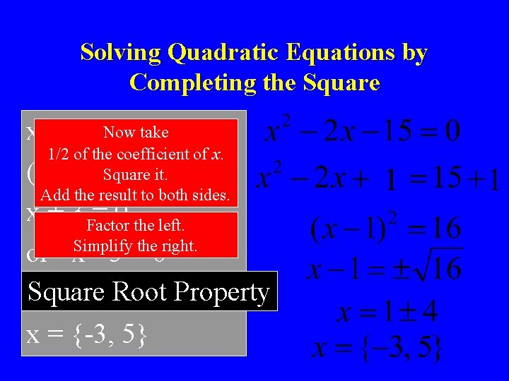Solving Quadratic Equations by Completing the Square x 2 - 2 x Now -
