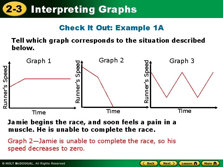 2 -3 Interpreting Graphs Check It Out: Example 1 A Time Graph 2 Runner’s