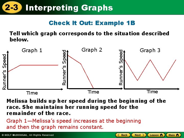 2 -3 Interpreting Graphs Check It Out: Example 1 B Time Graph 2 Time