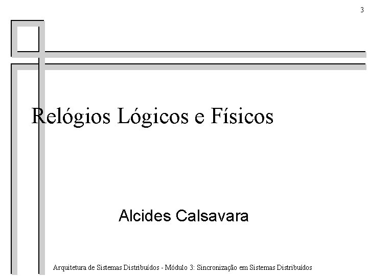 3 Relógios Lógicos e Físicos Alcides Calsavara Arquitetura de Sistemas Distribuídos - Módulo 3: