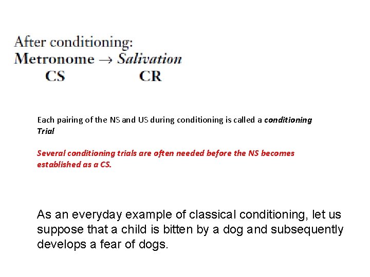 Each pairing of the NS and US during conditioning is called a conditioning Trial