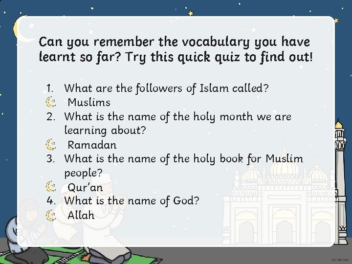 Can you remember the vocabulary you have learnt so far? Try this quick quiz
