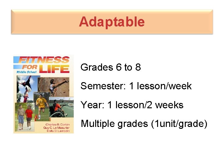 Adaptable Grades 6 to 8 Semester: 1 lesson/week Year: 1 lesson/2 weeks Multiple grades