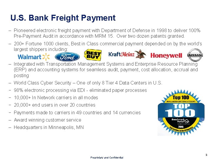 U. S. Bank Freight Payment – Pioneered electronic freight payment with Department of Defense