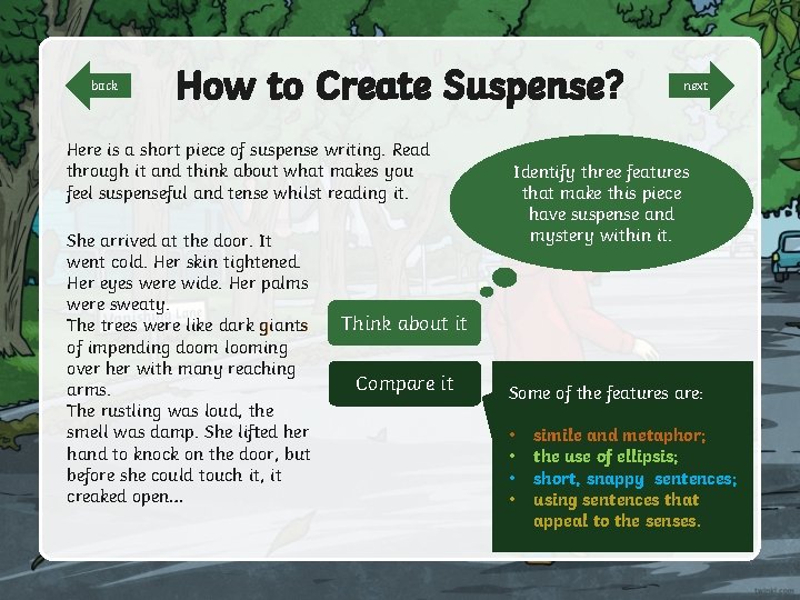 back How to Create Suspense? Here is a short piece of suspense writing. Read