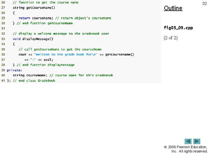 Outline 32 fig 03_09. cpp (2 of 2) 2006 Pearson Education, Inc. All rights