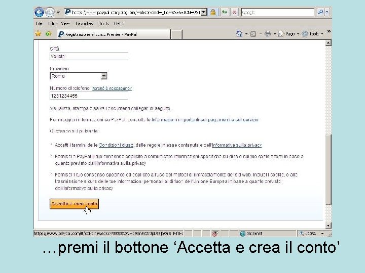 …premi il bottone ‘Accetta e crea il conto’ 