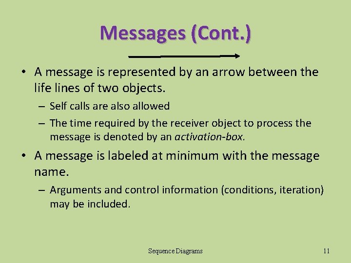 Messages (Cont. ) • A message is represented by an arrow between the life