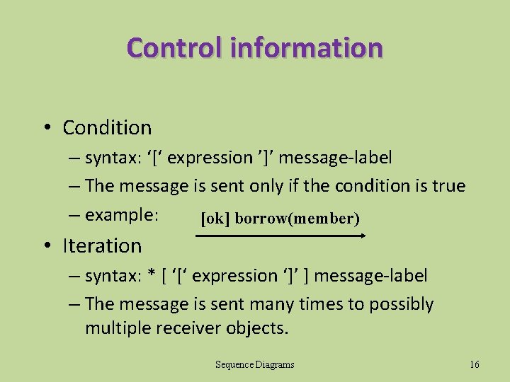 Control information • Condition – syntax: ‘[‘ expression ’]’ message-label – The message is