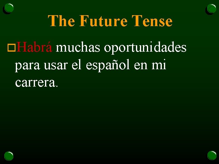 The Future Tense o. Habrá muchas oportunidades para usar el español en mi carrera.