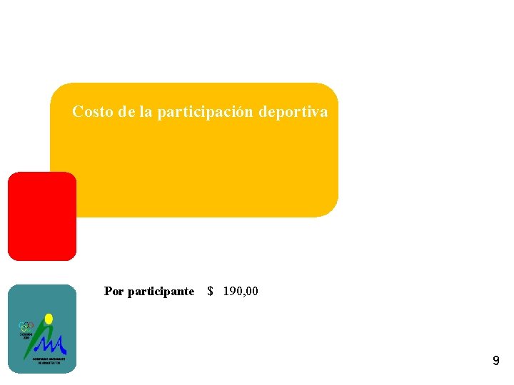 Costo de la participación deportiva Por participante $ 190, 00 9 