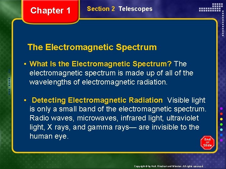 Chapter 1 Section 2 Telescopes The Electromagnetic Spectrum • What Is the Electromagnetic Spectrum?