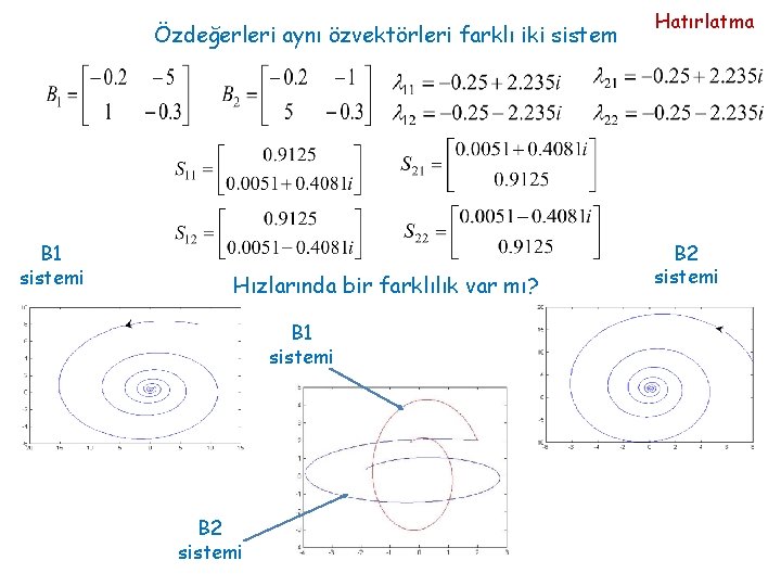 Özdeğerleri aynı özvektörleri farklı iki sistem B 1 sistemi Hızlarında bir farklılık var mı?