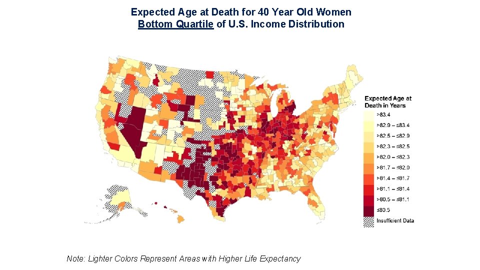 Expected Age at Death for 40 Year Old Women Bottom Quartile of U. S.