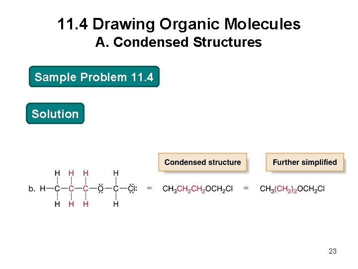 11. 4 Drawing Organic Molecules A. Condensed Structures Sample Problem 11. 4 Solution 23